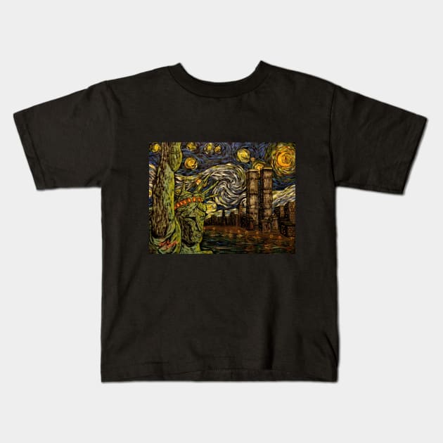 Dedication to Van Gogh NYC Starry Night Kids T-Shirt by Jack Lepper